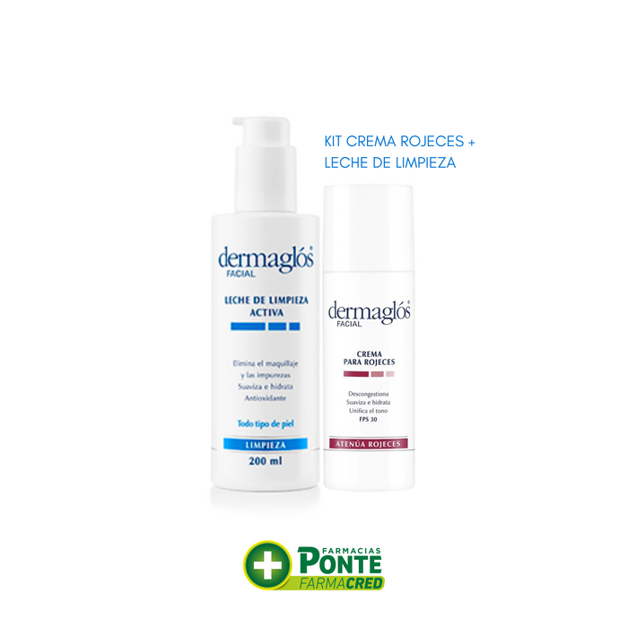 DERMAGLOS -  Kit Crema para Rojeces + Leche de Limpieza