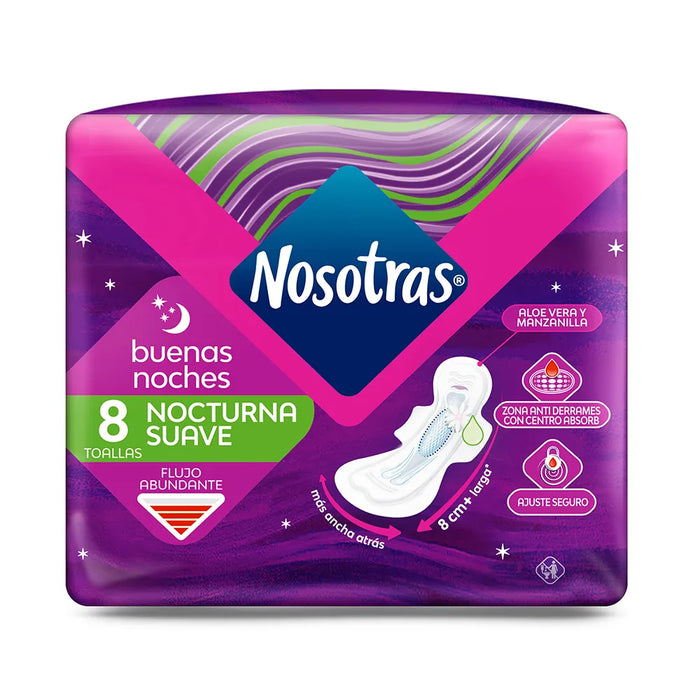 Nosotras toallitas femeninas - Nocturna Suave - 8u